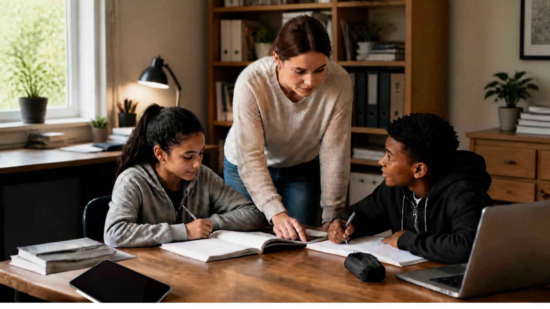 A tutor helping a pupil with schoolwork